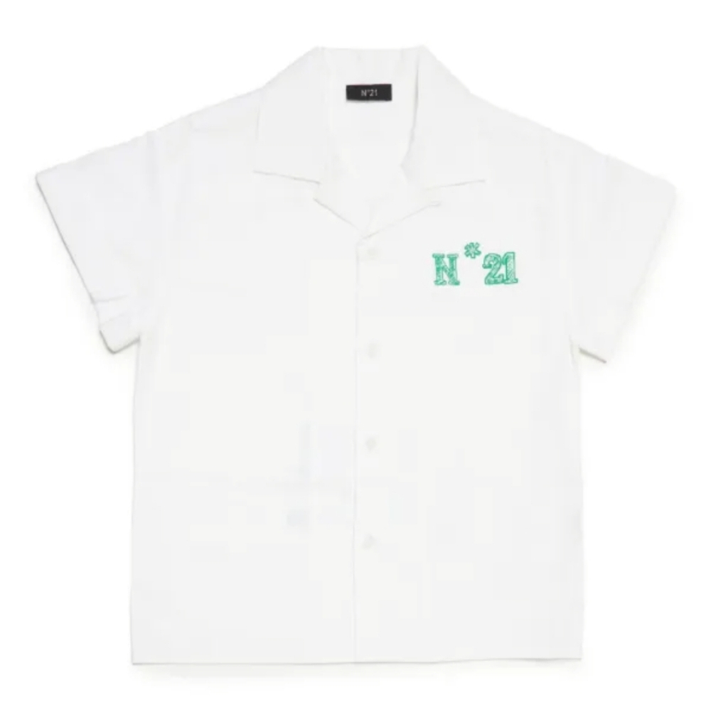 Kids White Shirt with Green Print